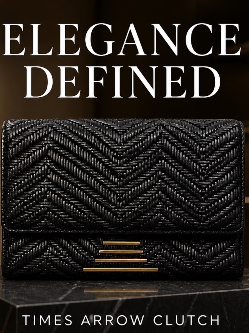 NWOT Times Arrow black chevron textured leather clutch